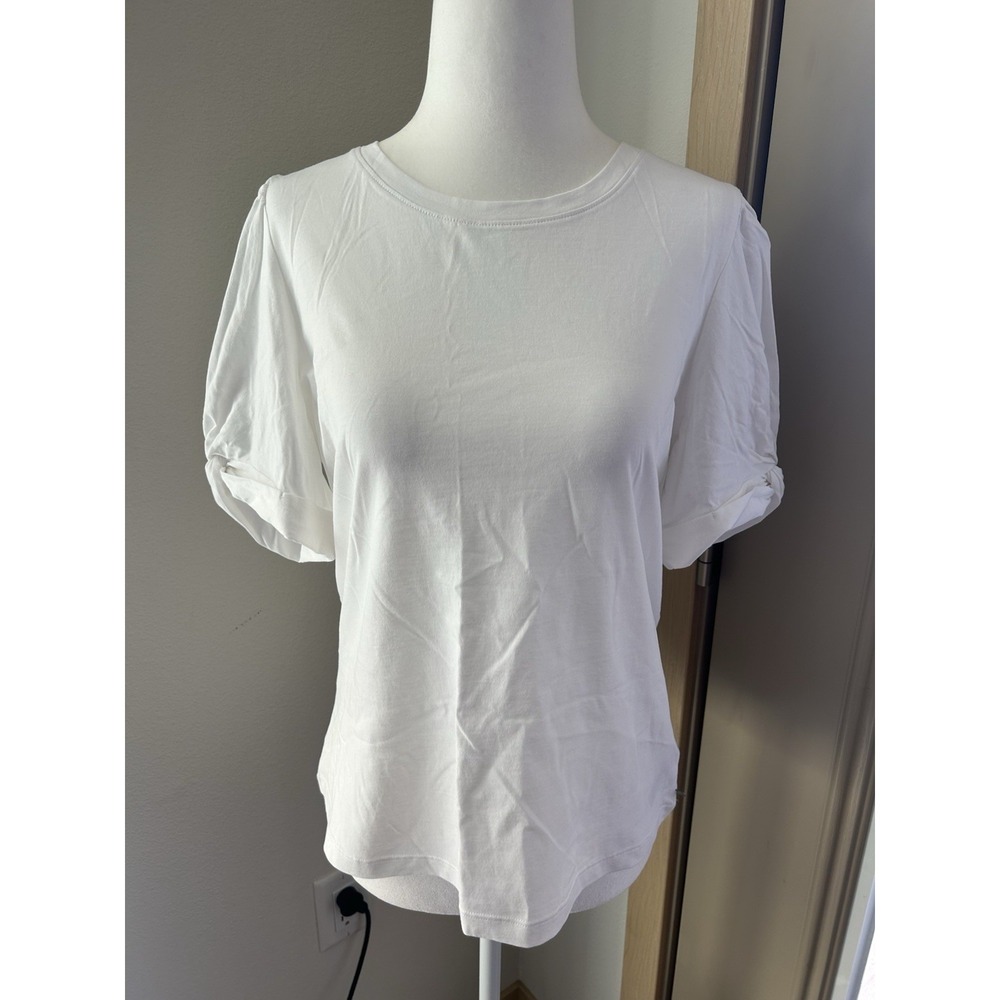 Hatley White Puff Sleeve Top Quiet Luxury Coastal Preppy Parisian Minimalist - Picture 3 of 9